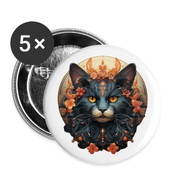 Katze - Buttons groß 56 mm (5er Pack) - Weiß - Vorne