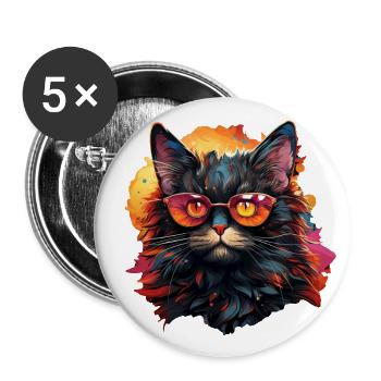Chat - Lot de 5 grands badges (56 mm) - blanc - Devant