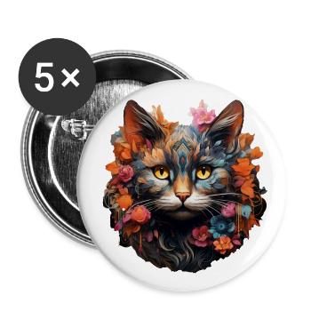 Katze - Buttons groß 56 mm (5er Pack) - Weiß - Vorne