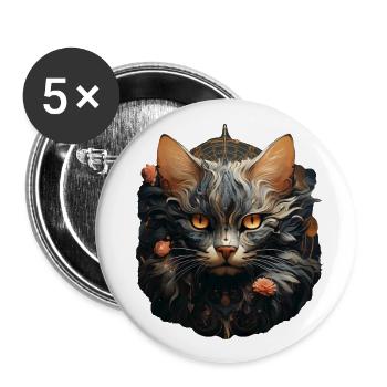 Chat - Lot de 5 grands badges (56 mm) - blanc - Devant