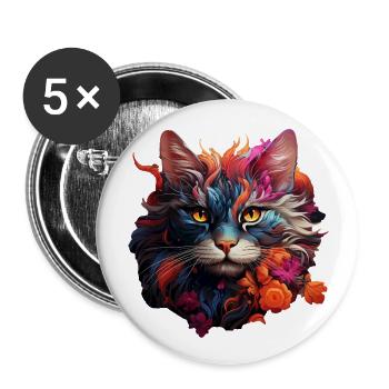 Katze - Buttons groß 56 mm (5er Pack) - Weiß - Vorne