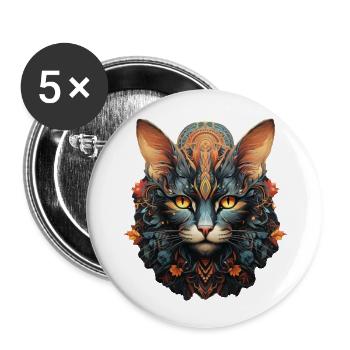 Katze - Buttons groß 56 mm (5er Pack) - Weiß - Vorne