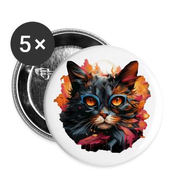 Chat - Lot de 5 grands badges (56 mm) - blanc - Devant