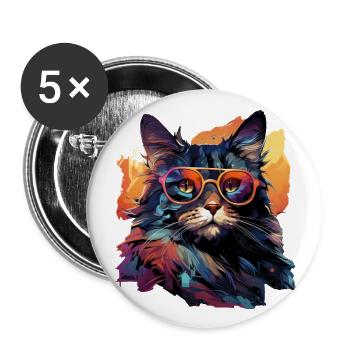 Chat - Lot de 5 grands badges (56 mm) - blanc - Devant