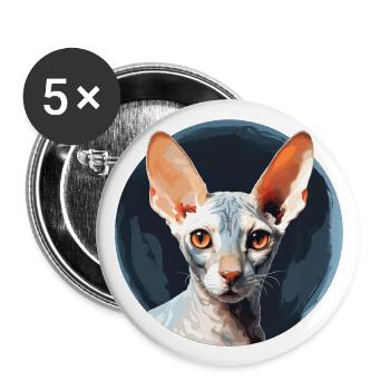 Cornish Rex Katze - Buttons groß 56 mm (5er Pack) - Weiß - Vorne
