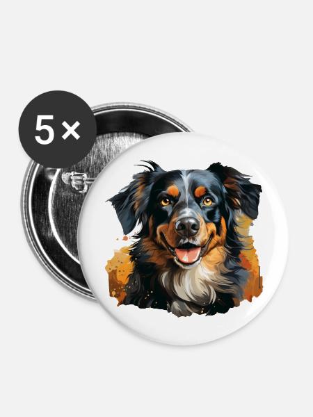 Hund - Buttons groß 56 mm (5er Pack) - Weiß