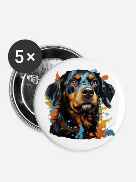 Hund - Buttons groß 56 mm (5er Pack) - Weiß