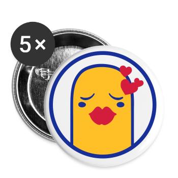 Personnage comique mignon (Kiss, Circle) - Lot de 5 grands badges (56 mm) - blanc - Devant