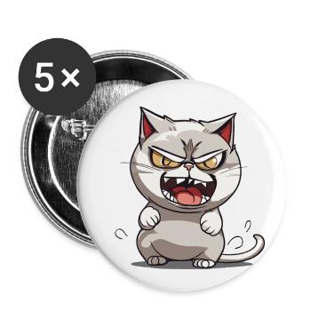 Chat fou - Lot de 5 grands badges (56 mm) - blanc - Devant