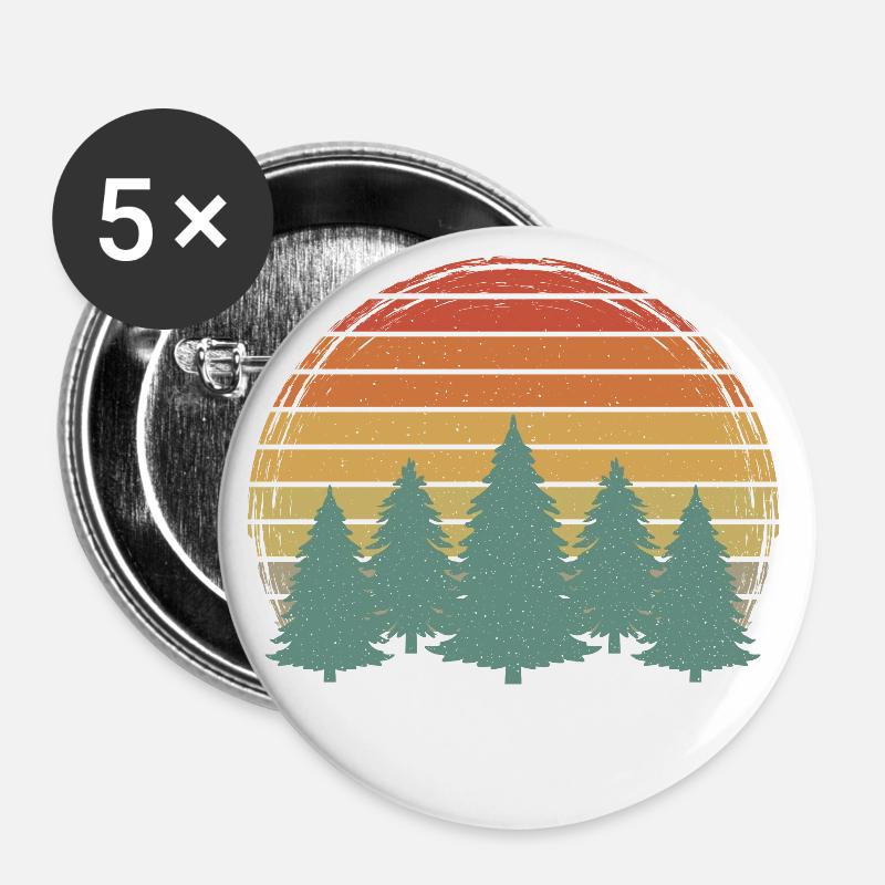 Sunset Wald Vintage Bäume Grunge Baum Retro Natur - Buttons groß 56 mm (5er Pack) - Weiß