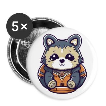 Raccoon - Kawaii Style - Buttons large 2.2''/56 mm (5-pack) - white - Front