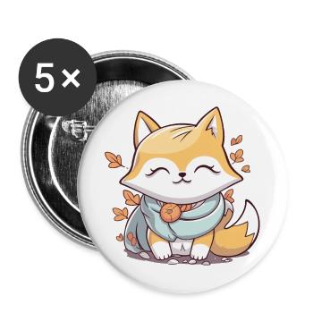 Fuchs - Kawaii Style - Buttons groß 56 mm (5er Pack) - Weiß - Vorne