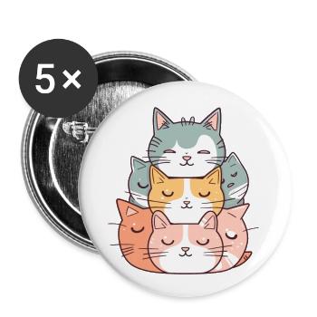 Chat - Style Kawaii - Lot de 5 grands badges (56 mm) - blanc - Devant