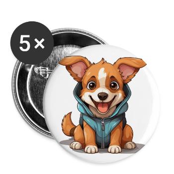 Hund - Kawaii Style - Buttons groß 56 mm (5er Pack) - Weiß - Vorne