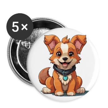 Hund - Kawaii Style - Buttons groß 56 mm (5er Pack) - Weiß - Vorne