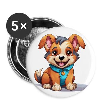 Hund - Kawaii Style - Buttons groß 56 mm (5er Pack) - Weiß - Vorne
