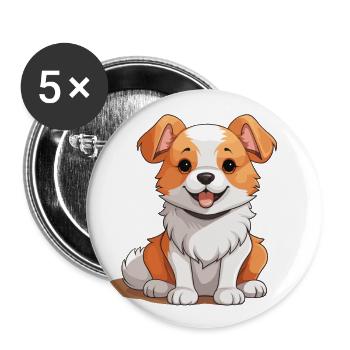 Hund - Kawaii Style - Buttons groß 56 mm (5er Pack) - Weiß - Vorne