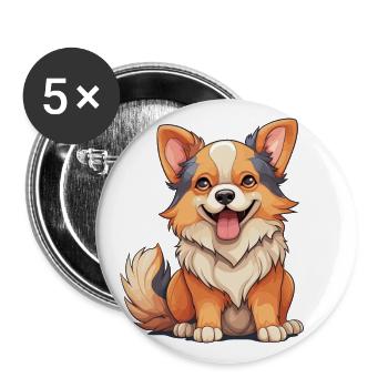 Hund - Kawaii Style - Buttons groß 56 mm (5er Pack) - Weiß - Vorne