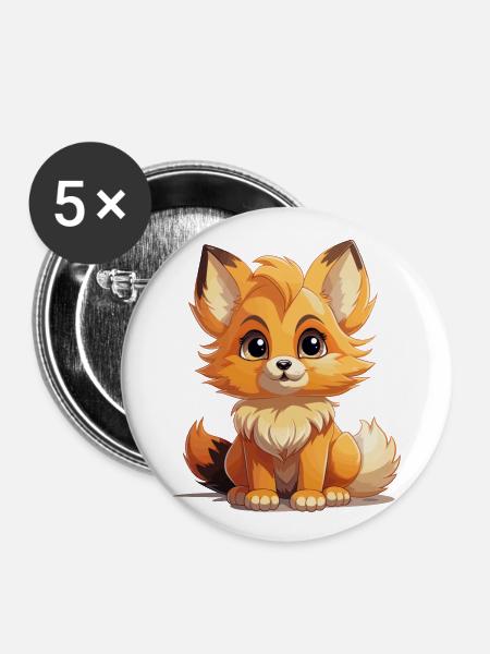 Fuchs - Kawaii Style - Buttons groß 56 mm (5er Pack) - Weiß