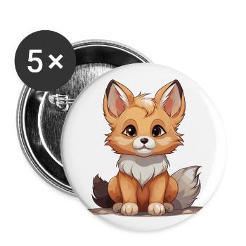 Fuchs - Kawaii Style - Buttons groß 56 mm (5er Pack) - Weiß - Vorne