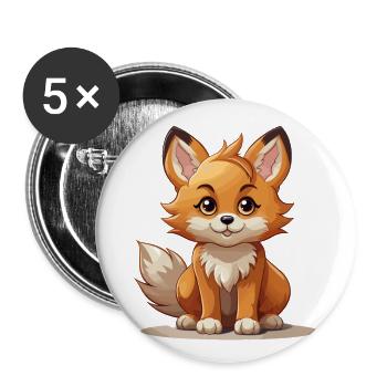 Fuchs - Kawaii Style - Buttons groß 56 mm (5er Pack) - Weiß - Vorne