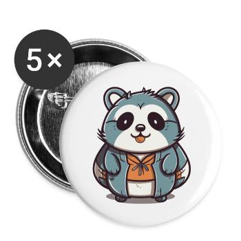 Raccoon - Kawaii Style - Buttons large 2.2''/56 mm (5-pack) - white - Front