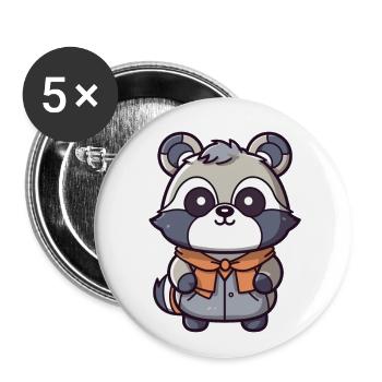 Raccoon - Kawaii Style - Buttons large 2.2''/56 mm (5-pack) - white - Front