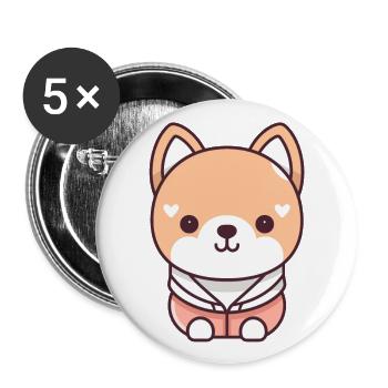 Hund - Kawaii Style - Buttons groß 56 mm (5er Pack) - Weiß - Vorne