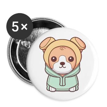 Hund - Kawaii Style - Buttons groß 56 mm (5er Pack) - Weiß - Vorne