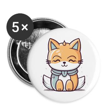 Fuchs - Kawaii Style - Buttons groß 56 mm (5er Pack) - Weiß - Vorne