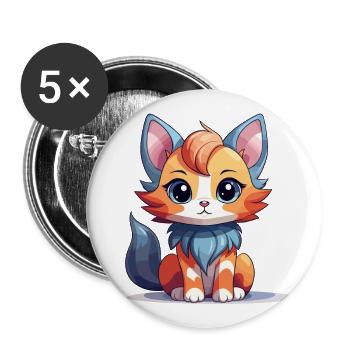 Chat - Style Kawaii - Lot de 5 grands badges (56 mm) - blanc - Devant