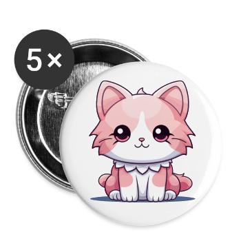 Katze - Kawaii Style - Buttons groß 56 mm (5er Pack) - Weiß - Vorne