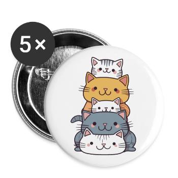 Katze - Kawaii Style - Buttons groß 56 mm (5er Pack) - Weiß - Vorne
