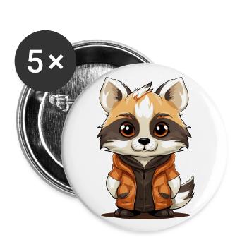 Waschbär - Kawaii Style - Buttons groß 56 mm (5er Pack) - Weiß - Vorne