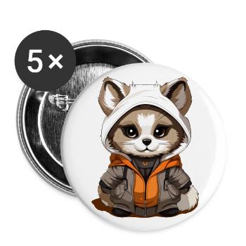 Raccoon - Kawaii Style - Buttons large 2.2''/56 mm (5-pack) - white - Front
