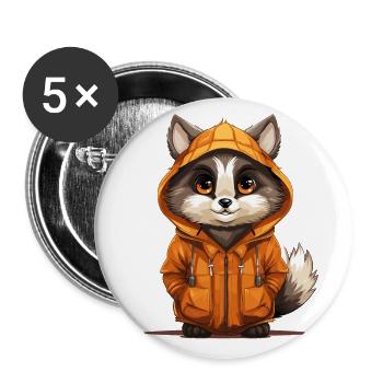 Waschbär - Kawaii Style - Buttons groß 56 mm (5er Pack) - Weiß - Vorne