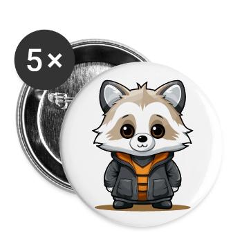 Raccoon - Kawaii Style - Buttons large 2.2''/56 mm (5-pack) - white - Front