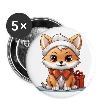Fuchs Weihnachts Design - Kawaii Style - Buttons groß 56 mm (5er Pack) - Weiß - Vorne