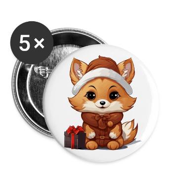 Fuchs Weihnachts Design - Kawaii Style - Buttons groß 56 mm (5er Pack) - Weiß - Vorne