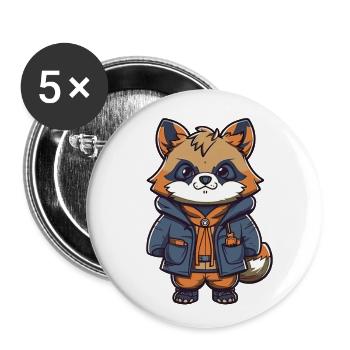 Waschbär - Kawaii Style - Buttons groß 56 mm (5er Pack) - Weiß - Vorne