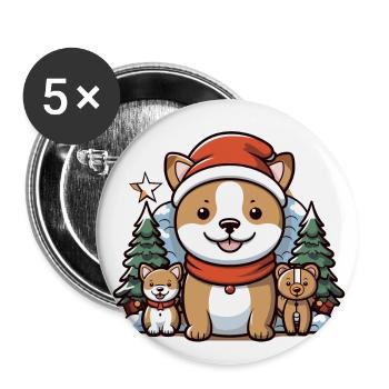 Dog Christmas Design - Kawaii Style - Buttons large 2.2''/56 mm (5-pack) - white - Front