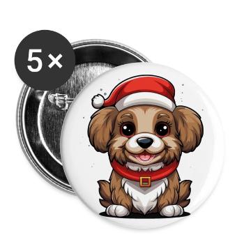 Dog Christmas Design - Kawaii Style - Buttons large 2.2''/56 mm (5-pack) - white - Front