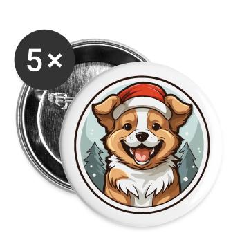Dog Christmas Design - Kawaii Style - Buttons large 2.2''/56 mm (5-pack) - white - Front
