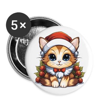 Cat Christmas Design - Kawaii Style - Buttons large 2.2''/56 mm (5-pack) - white - Front