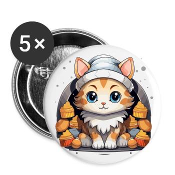 Cat Christmas Design - Kawaii Style - Buttons large 2.2''/56 mm (5-pack) - white - Front