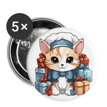 Cat Christmas Design - Kawaii Style - Buttons large 2.2''/56 mm (5-pack) - white - Front