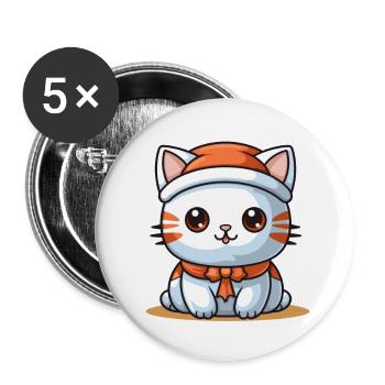 Cat Christmas Design - Kawaii Style - Buttons large 2.2''/56 mm (5-pack) - white - Front