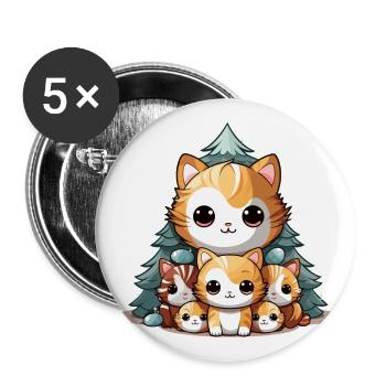 Katze Weihnachts Design - Kawaii Style - Buttons groß 56 mm (5er Pack) - Weiß - Vorne