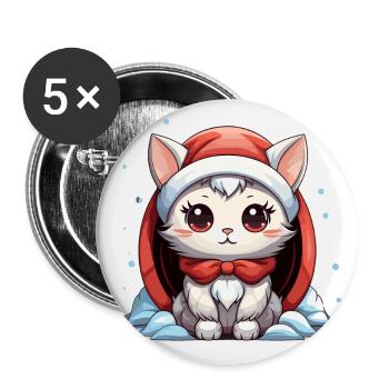 Cat Christmas Design - Kawaii Style - Buttons large 2.2''/56 mm (5-pack) - white - Front