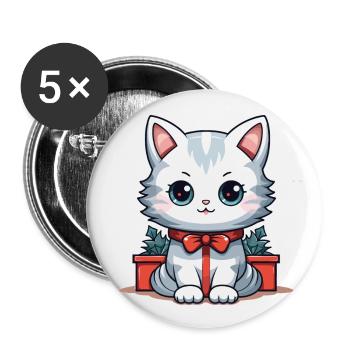 Cat Christmas Design - Kawaii Style - Buttons large 2.2''/56 mm (5-pack) - white - Front